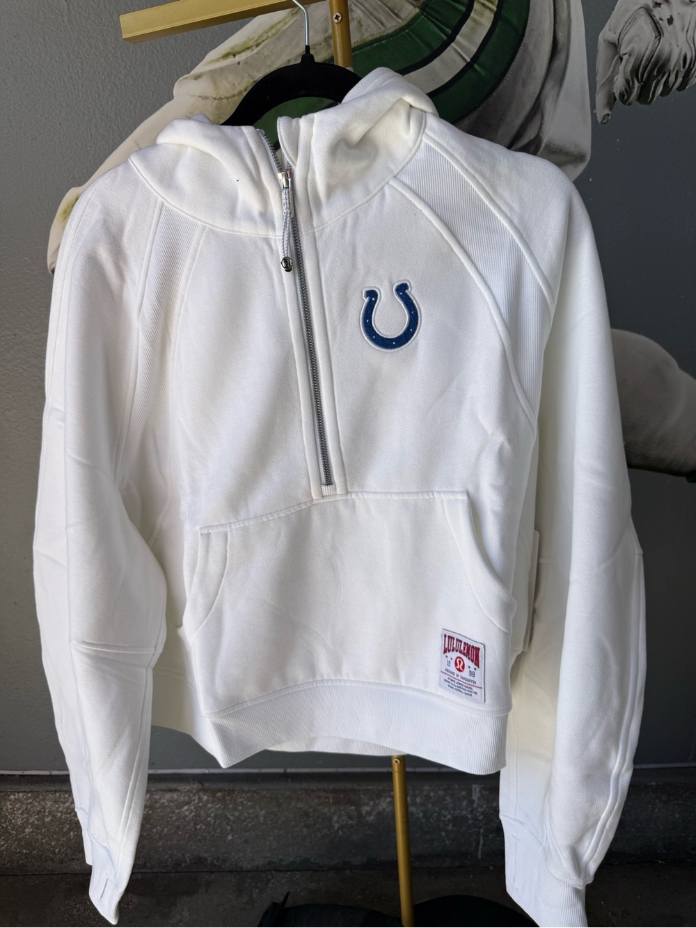 lululemon athletica White Half-Zip Hooded Sweatshirt with Blue Logo